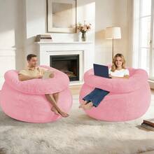 Puf con almohada en forma de U para adultos y nios, con relleno ultra suave de forro polar de peluche con funda lavable para sala de estar, recmara, rosa claro y rosa claro - rosa claro - Ver 1