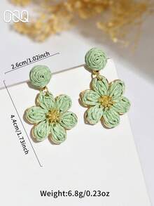 OOQ 1 Pasang Anting-Anting Gaya Boho Musim Panas Anyaman Rotan Buatan Tangan dengan Motif Bunga Warna-warni, Desain Niche Minimalis Elegan dengan Rumbai Bunga, Cocok untuk Pemakaian Sehari-hari, Liburan, dan Pesta Wanita (Pola Tekstur Anyaman Tangan Acak) - Hijau - View 4