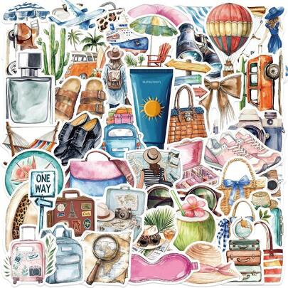 50 Pieces Vintage Travel Theme Aesthetic Stickers - Waterproof PVC For Journal Decoration, DIY Projects, Phone Cases & Skateboards