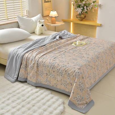 1件轻薄夏季被子，凉感毯，纯色，多种花卉图案可选，高品质夏季被子，可机洗，柔软亲肤。