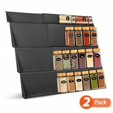 Expandable Spice Drawer Organizer, 4 Tier- 2 Set Drawer Seasoning Organizer, Kitchen Spice Rack Tray For Drawer/Countertop Black - 查看 2