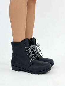 Tall Rain Boots, Fashionable Couple Style Waterproof Anti-Slip Outdoor Commuting Rain Shoes - Black - View 2