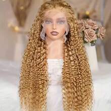 13X6 Honey Blonde HD Lace Front Wig Made From Human Hair, 27# With 180 Density, Featuring Water Wave Style, Designed With Baby Hair For A Natural Look, And Is HD Wet And Wavy - S27 - 查看 8