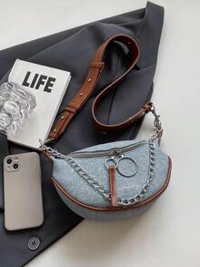 CHERIMATE Túi đeo hông denim mới năm 2026, túi đeo eo nữ kiểu dáng thường ngày, túi đeo ngực, túi đeo chéo vai, túi nhỏ thời trang năng động có dây xích. - màu nâu - Xem 5