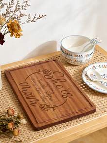 1pc Wood Cutting Board - A Durable Wooden Kitchen Chopping Board, Perfect For Preparing Food, Serving Meats, Vegetables, And Toast. A Meat Cutting Board, Rustic Kitchen Accessory, Durable Kitchen Accessory For Camping, BBQs, Picnics - Laser-Engraved Cheese Board With Mother's Day Message - Birthday, Christmas, Suitable As An Engagement Gift, Wedding Gift, Housewarming Gift, Or A Couple'S Gift From Friends - 棕色 - 查看 5