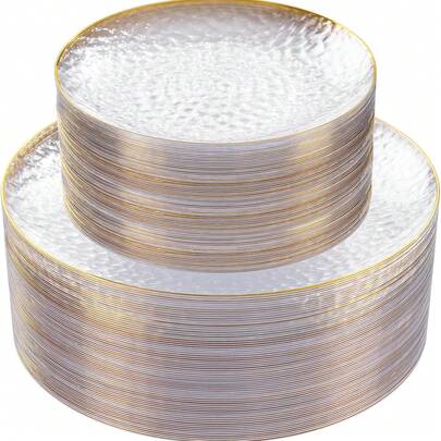 1 chiếc đĩa tiệc viền vàng dập nổi, bộ đồ ăn, đĩa salad, bộ đồ dùng tiệc ngày lễ, khay, đĩa phục vụ 10 inch và 7.2 inch, thích hợp cho nhiều loại tiệc, ngoài trời, đám cưới, nhà hàng.