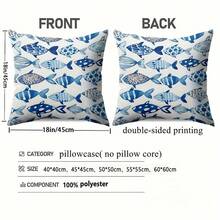 1pc Double-Sided Printed Pillowcase, Multi-Color, Navy Blue Fish Pattern, Coastal Ocean Style, Flat Printed Pillowcase, 100% Polyester Fabric, No Pillow Insert, Ideal For Creating A Cozy And Comfortable Atmosphere In Entryways Or Home Spaces. - Multicolor - View 4