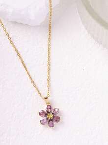 1pc Fashionable Creative Elegant Butterfly & Lilac Zirconia Pendant Necklace, Versatile For Women - Yellow Gold - View 17