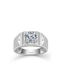 Nhẫn bản rộng bằng bạc S925 đính đá Moissanite | Quà tặng cầu hôn, kỷ niệm, ngày Valentine | Thiết kế sang trọng, đa năng, phù hợp cho cả nam và nữ - trắng - Xem 12