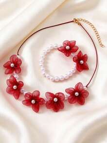 1 Bộ trang sức thủ công đính cườm hình hoa, gồm vòng tay và dây chuyền. - hoa - Xem 5