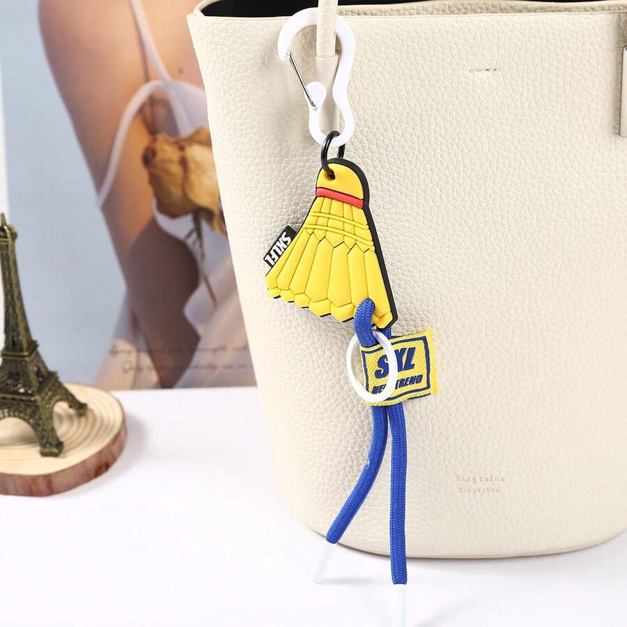 创意羽毛球和乒乓球设计，软橡胶钥匙扣，个性化编织绳，情侣最佳伙伴，运动风包包挂件 - 彩色 - 查看 1