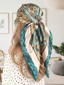 1pc Women Bandana Lightweight Paisley Pattern Square Scarf, Summer Beach Holiday Shawl, Gift For Her For Dress - Claret - 查看 7