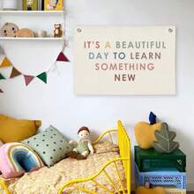 Decor Banner Teacher Gif C Boho Neutral  Mut Have  Decor Inpiranal Linen Canva Banner Flag It' A Beautiful Day To Learn - Hôm nay là một ngày tuyệt vời để học tập. - Xem 5
