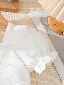 Đầm bé gái kiểu dáng thường ngày, phối màu, đính nơ, tay bồng, cổ vuông, dài đến đầu gối, thích hợp cho mùa xuân/hè. - trắng - Xem 6