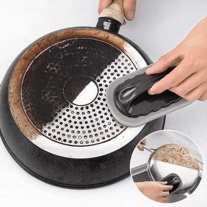 Magic Rhinestone Grit Sponge Cleaning Brush With Handle - Powerful Stain And Rust Remover, Rags Kitchen Dish Pot Washdishing Cloths Towel Clean Tools