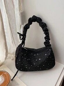 Fashionable New Candy Color Cloud Shaped Bag, Solid Color Shoulder Bag, Cute Underarm Bag With Shiny Star Decor - Black - View 10