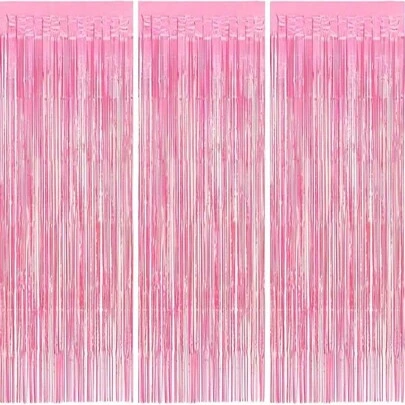 3pcs/Set 100*200cm Pink Tassel Ribbons, Party Decor Curtain, Shiny Metallic Texture Design, Suitable For Photography Studio Props, Birthday Party, Bridal Shower, Wedding, Holiday Decoration, Christmas, Backdrop, Party Decor, Event Styling, Photo Booth Props, Decorative Ribbons, Durable Tassel, Lightweight Fabric, Event Decoration, Backdrop Curtain, Bridal Party, Mother's Day, Graduation Backdrop
