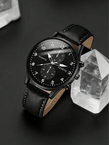 1pc Boys' Numeric Genuine Leather Student Sports Watch - Black - View 5