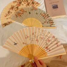Bộ 1/3 quạt xếp tre, quạt nhỏ kiểu Trung Quốc, quạt hoa tua rua, quạt tre múa cổ truyền, thanh lịch và thoải mái, phong cách sang trọng. - Nhiều màu - Xem 1
