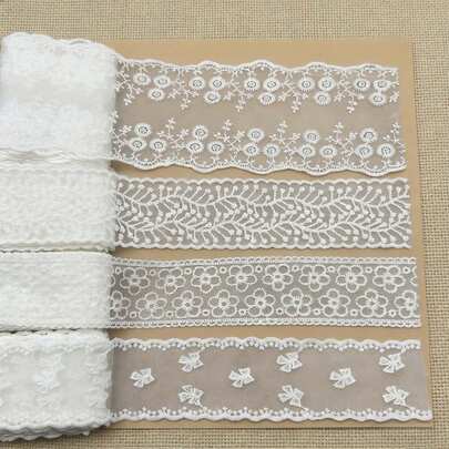 Dây viền ren thêu hoa màu trắng cho váy cưới, chất liệu vải cổ điển thanh lịch, thích hợp may váy cưới, tự làm đồ thủ công, gói quà và trang trí (1 chiếc).