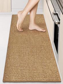 1pc Nordic Style Rectangular Brown Jute Look Waterproof Fabric Kitchen Mat/Rug, Easy To Clean, Suitable For Kitchen, Dining Room & Year-Round Use,Fall Decor,Autumn Decor,Room Decor - Brown - View 22