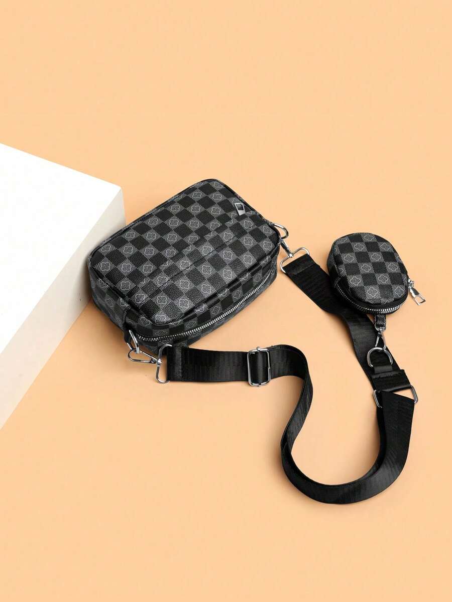 Bolso bandolera de unicolor para hombre, mini bolso de hombro para llaves, de cuero PU - Negro - Ver 1