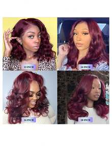 自然波浪卷发，8-16英寸混合发，13*4蕾丝前假发，8-16英寸混合发，透明蕾丝，预拔毛闭合，适合所有种族，黑色/棕色/酒红色/橙色可选，带婴儿绒毛，预烫、预拔毛、预修剪。 - SBUG/99J - 查看 7