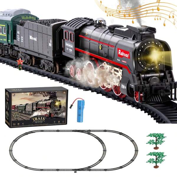 Dampfeisenbahn-Gleisbauset, DIY-Bausatz, Einfach Zu Montieren, Geschenkverpackung (Batterien Nicht Enthalten), Ein Perfektes Geschenk Für Weihnachten, Neujahr, Geburtstage, Thanksgiving Oder Andere Feiertage.