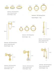 1 đôi bông tai bạc 925 mạ vàng 18K, kiểu cài móng vuốt, thích hợp cho xỏ khuyên xương tai/sụn tai/xoắn tai, trang sức ít gây dị ứng, phù hợp cho phụ nữ và bé gái đeo hàng ngày, dự đám cưới, tiệc tùng, lễ đính hôn. - Bạc - Xem 2