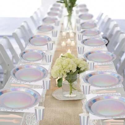 7/9 Inch Silver Holographic Rainbow Foil Paper Plates, Suitable For Cakes, Salads, Pizzas, And Perfect For Birthday, Wedding, Anniversary, Christmas, Picnic And BBQ Events