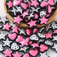 10 piezas de cuentas acrílicas con lunares, blancas y rosas con contorno negro con forma de corazón/estrella con estilo de dibujos animados, adecuadas para hacer joyas DIY como pulseras, collares, bolígrafos, colgantes de teléfono, llaveros, accesorios de bolso y proyectos artesanales - Multicolor - Ver 1