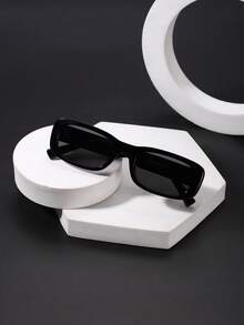 1 PC Men's Rectangular Fashion Glasses Classic Black Polycarbonate Frame Gray And Yellow Lens Casual Style Lightweight Suitable For Daily Commute With Glasses Box - Multicolor - View 5