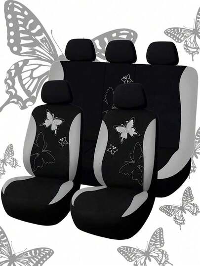 New Arrival Universal Butterfly Car Seat Cover - Stylish Embroidery Decor, Durable Breathable Fabric Material, Easy Installation, Universal Fit For Most Cars, Protective Seat Cushion Accessory, Available In Four Colors, Multiple Sizes/Styles (8/9/17 Pcs) Available