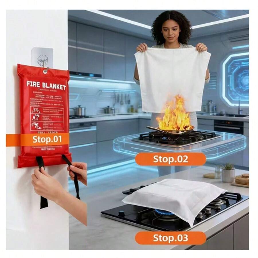 这款大型防火毯尺寸为 47 英寸 x 47 英寸，适用于家庭厨房、仓库、办公室和露营篝火。它采用玻璃纤维制成，防火性能优异，尺寸为 1.2 米 x 1.2 米，耐高温，双面阻燃。 - 白色 - 查看 1