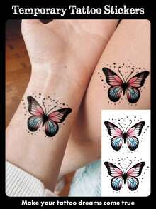 1 Sheet Waterproof Temporary Tattoo Sticker With Colorful Flowers And Butterfly Patterns, Personalized And Stylish, Suitable For Women, Perfect For Holiday Parties And Vacations. - Black - View 1
