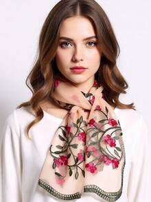 1pc Spring New Embroidered Women's Scarf, Breathable Shawl Headscarf - Multicolor - View 1