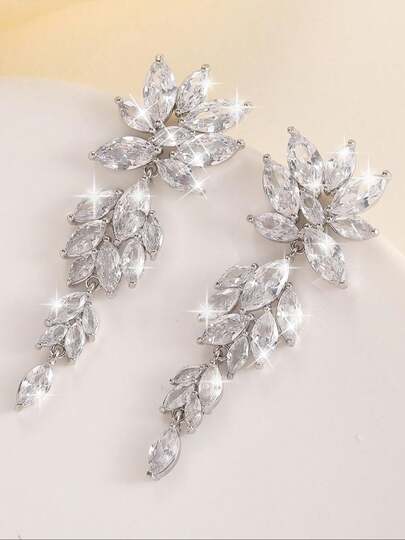 一对闪亮锆石眼睛形状流苏耳环，优雅高端耳环，适合婚礼、宴会和其他重要场合。