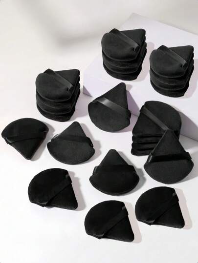 24 piezas/15 piezas/8 piezas/5 piezas Juego de esponjas y borlas de maquillaje, borla de polvo triangular, dedicada para polvo suelto y fijación, borla con forma de abanico suave con felpa, adecuada para polvo suelto/polvo corporal/maquillaje con felpa, esponja de maquillaje, kit de herramientas de maquillaje