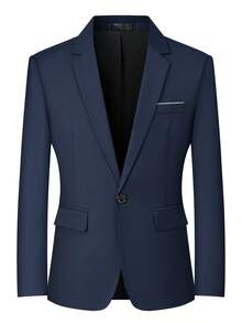 Men's Casual Suit Jacket, Single-Button, Long-Sleeved, Lightweight, Suitable For Spring And Autumn, Everyday Commuting, Simple And Versatile, Basic Gentlemanly Style, Preppy Look, Suitable For Light Business Occasions, Weddings, And Banquets. Features Pockets. - Blue - View 8