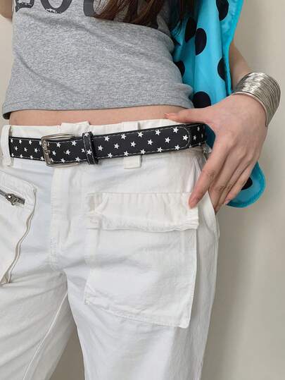 1条女士黑色PU材质街头风星星装饰多功能腰带