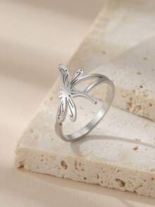 AMAXER 1pc Stainless Steel Butterfly & Dragonfly Design Ring, Minimalist Fashion Vacation Style Personalized Ring, Daily Wear Birthday Gift Jewelry - animal - View 4