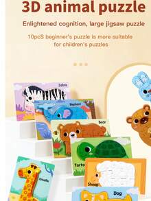3D Wooden Animal Puzzle, Early Education Cognitive Toy Model, Assembly Toy For Children 3-6 Years Old, Gifts For Boys And Girls - Multicolor - View 7
