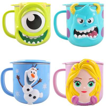  1 cốc giữ nhiệt bằng thép không gỉ hình hoạt hình 3D Disney có nắp, chống tràn, chịu nhiệt, có tay cầm, lớp lót bên trong bằng thép không gỉ có thể tháo rời, thích hợp đựng nước, sữa, cà phê, nước ép, nước súc miệng, cốc dễ thương dành cho bố mẹ và con cái, cốc bền có thể tái sử dụng, quà tặng cho tiệc tùng, sinh nhật, đám cưới, ngày lễ.