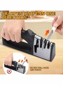 Afilador de cuchillos manual 4 en 1 adecuado para cuchillos de cocina, cuchillos de fruta, cuchillos de acero y tijeras, con 3 niveles de afilado de precisión. Base antideslizante, apto para uso doméstico - Multicolor - Ver 2