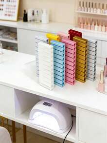 1pc Multi-Compartment Acrylic Nail Stamping Plate Storage Box, Desktop Nail Sticker Organizer Rack, Portable Nail Foil Roll Storage Box, Nail Polish Color Card Display Stand - Multicolor - View 5