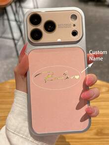 [Customized] Personalized Customized Letters Engraving Name Advanced Luxury Glitter Pattern Faux Leather Phone Case Compatible With IPhone 17 Pro Max 17 16 15 14 Pro Max Shockproof Protective Cover - Pink - View 1