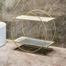 1pc 2-Tier Cosmetic Storage Rack, Bathroom Countertop Organizer, Lipstick, Perfume, Skincare Storage Box, Vanity Tray, Luxury Style Jewelry Holder, Suitable For Bedroom, Bathroom, Living Room - Gold - View 7