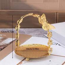 1pc Gold Butterfly Handle Storage Basket, Multifunctional Luxury Organizer Tray, Suitable For Home, Hotel, KTV, Living Room And Other Occasions - Gold - View 6