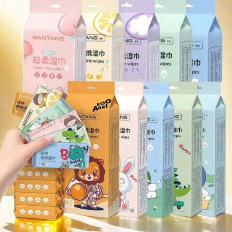 64片装迷你便携湿巾,不含酒精,一次性旅行湿巾,方便携带,亲肤配方,适合全家使用,是外出或旅行的理想之选,可存放于手提包或口袋中,清洁工具,也适用于宠物。 - a - 查看 1