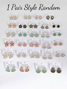 2 Pairs Random Combination Women Earrings, Casual Star Stud Earrings, Versatile Pink, White, Pink, Green Earring Set, Summer Beach Vacation Swimwear Accessories, Beach Resort, Attractive Outfit Accessories - Suitable For Swimming, Bathing, Exercising - Multicolor - View 11